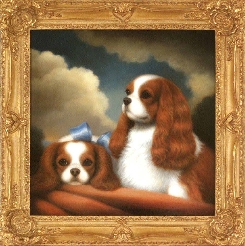 Two Cavalier King Charles Spaniels - Painting by Christine Merrill