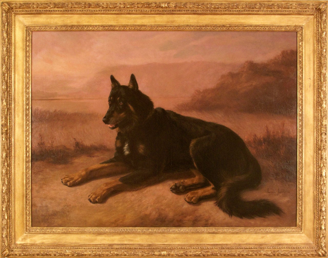 Recumbent Beauceron, 1883 - Painting by Louise Lalande