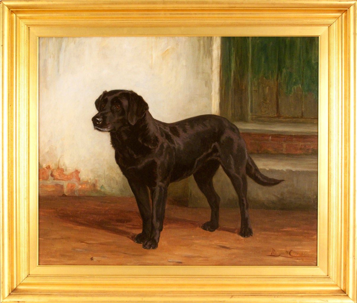 Black Labrador Retriever, 1910 - Painting by Margaret Collyer