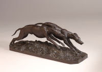 Antique Two Greyhounds Coursing, 1850