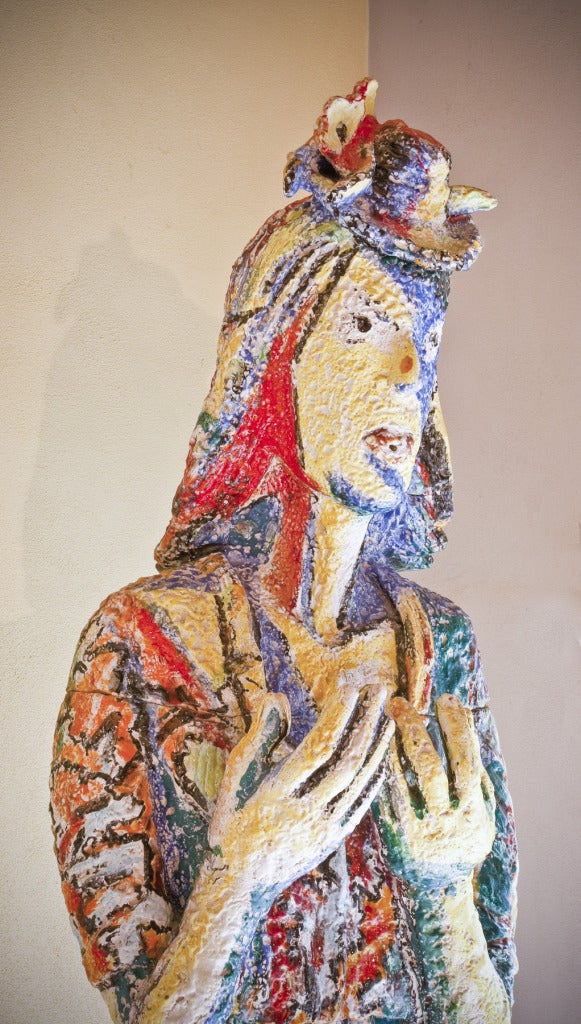 Bluebird Lady - Beige Figurative Sculpture by Viola Frey