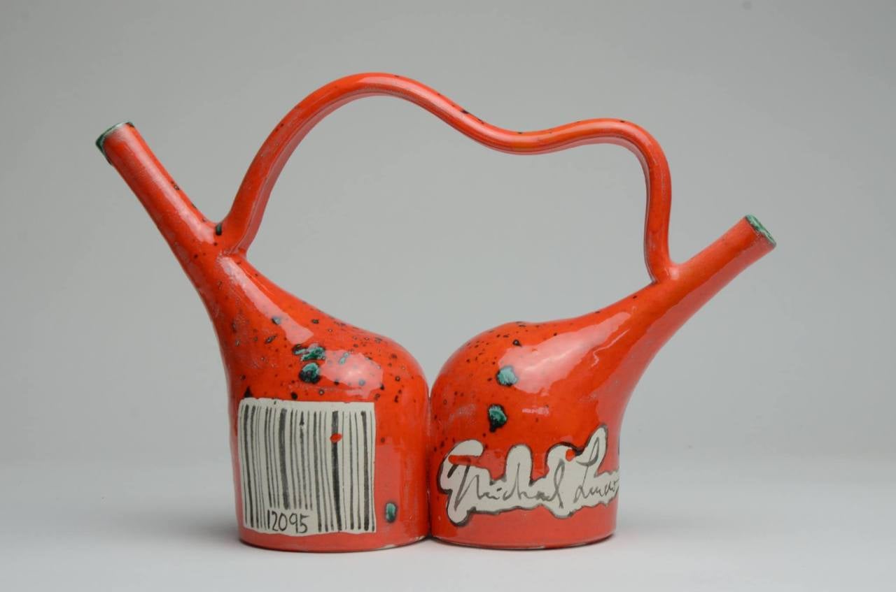 Glazed faience sculptural double-vessel