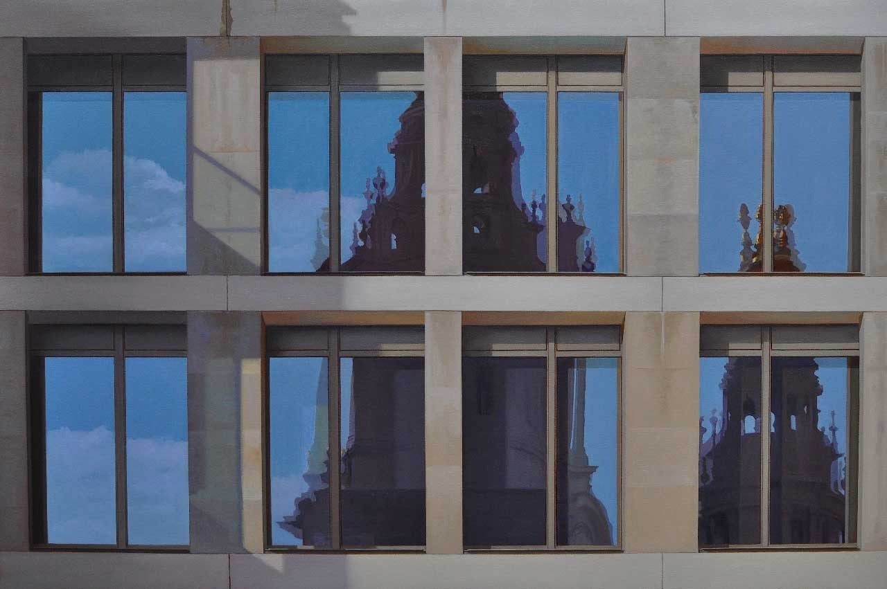 Carl Laubin Landscape Painting - Reflections on the Stock Exchange