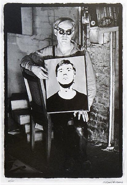 John William Kennedy Black and White Photograph - Andy Warhol Sitting with Self Portrait SB.