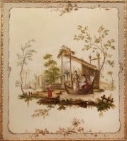 Used Chinoiserie, a couple on a boat departing from a shore where a child stands