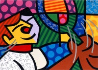 Romero Britto Silkscreen on paper "Tennis Player" Pop Art Cubism