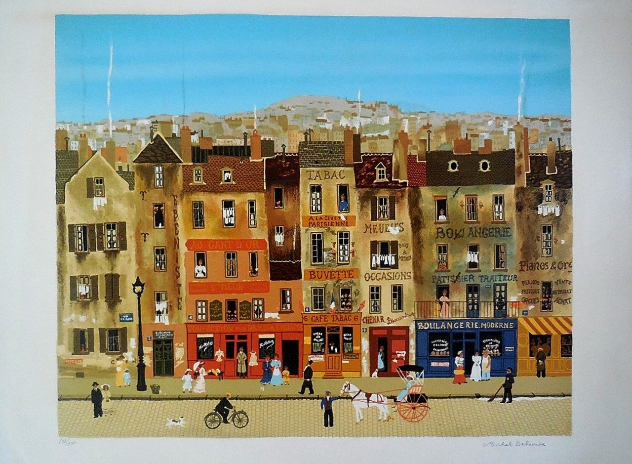 Michel Delacroix Figurative Print - Hand signed lithograph on Arches paper Paris Scene