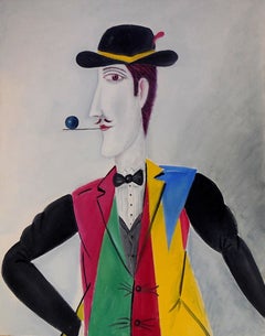 Vintage Israeli Surrealist Figure, Benny Levy Oil Painting
