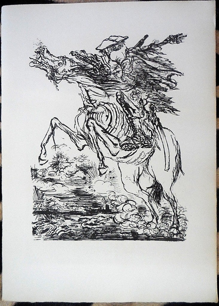 George Grosz Landscape Print - 1936 Lithograph Soldier on Horse with Gas Mask small edition