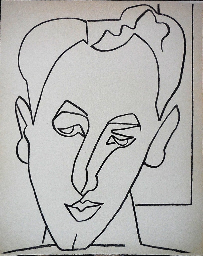 Portrait Head of a Man Original French Mourlot Modernist Lithograph 1950s