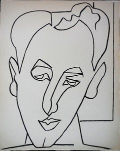 Portrait de tête d'homme - Lithographie moderniste française d'origine de Mourlot des années 1950