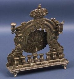 Rare Antique Silver Peacock Hanukah Lamp Judaica Menorah