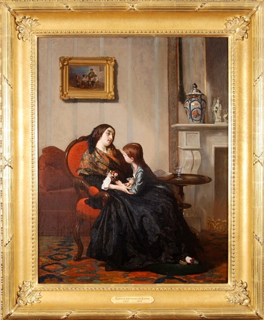 Gustave Léonhard de Jonghe Interior Painting - Comforting Mother