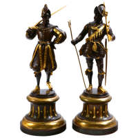 Antique A Pair of Parcel Gilt Bronze Statues of Chevalier