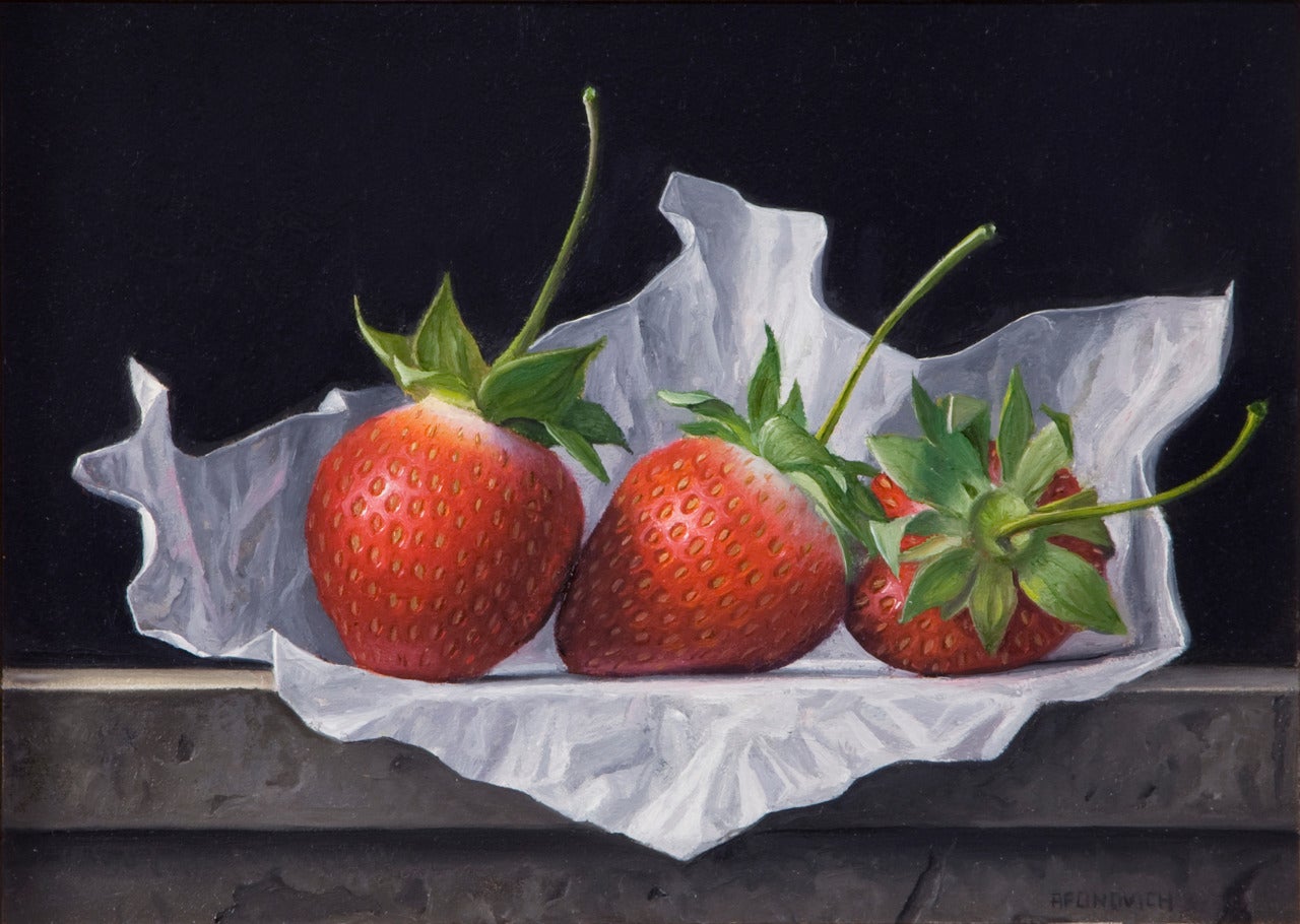 James Aponovich Still-Life Painting – Drei Erdbeeren