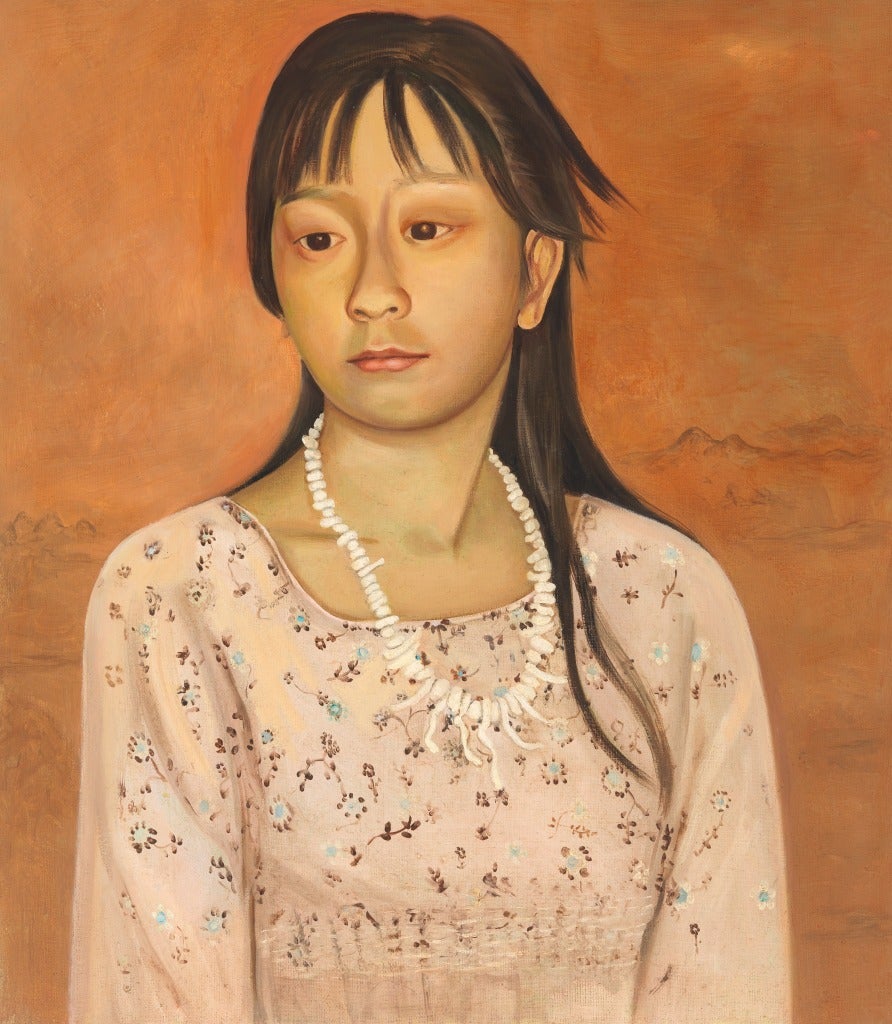 Jane Smaldone Portrait Painting - Young Girl with Shell Necklace