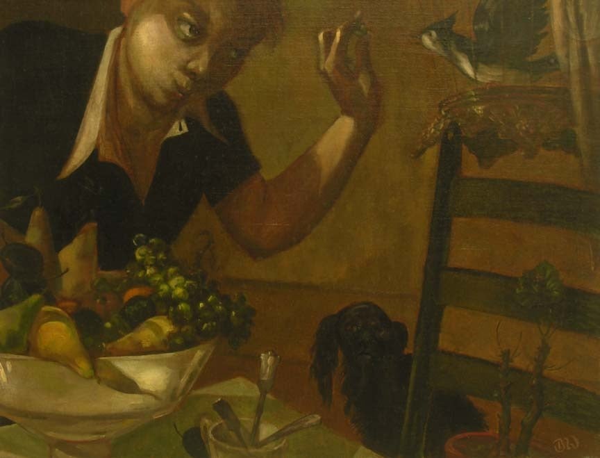 Bernard Weinstein Figurative Painting - Feeding the Bird