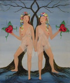 Two Nudes with Masks