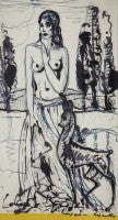 Standing Female Nude and Fawn in a Landscape.