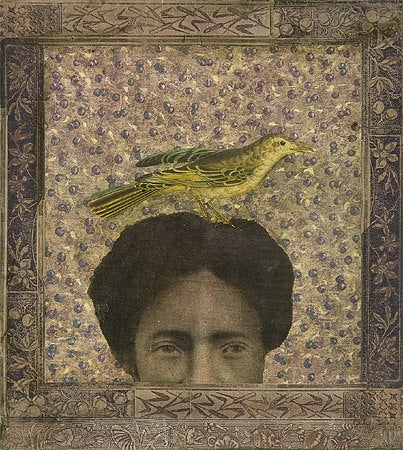 Betye Saar Figurative Painting - Woman with Bird in Her Hair
