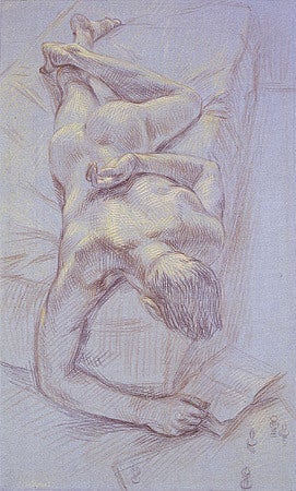 Paul Cadmus Figurative Painting - Reclining Male Nude,
