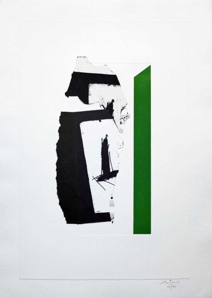 En blanc avec rayures vertes - Print de Robert Motherwell