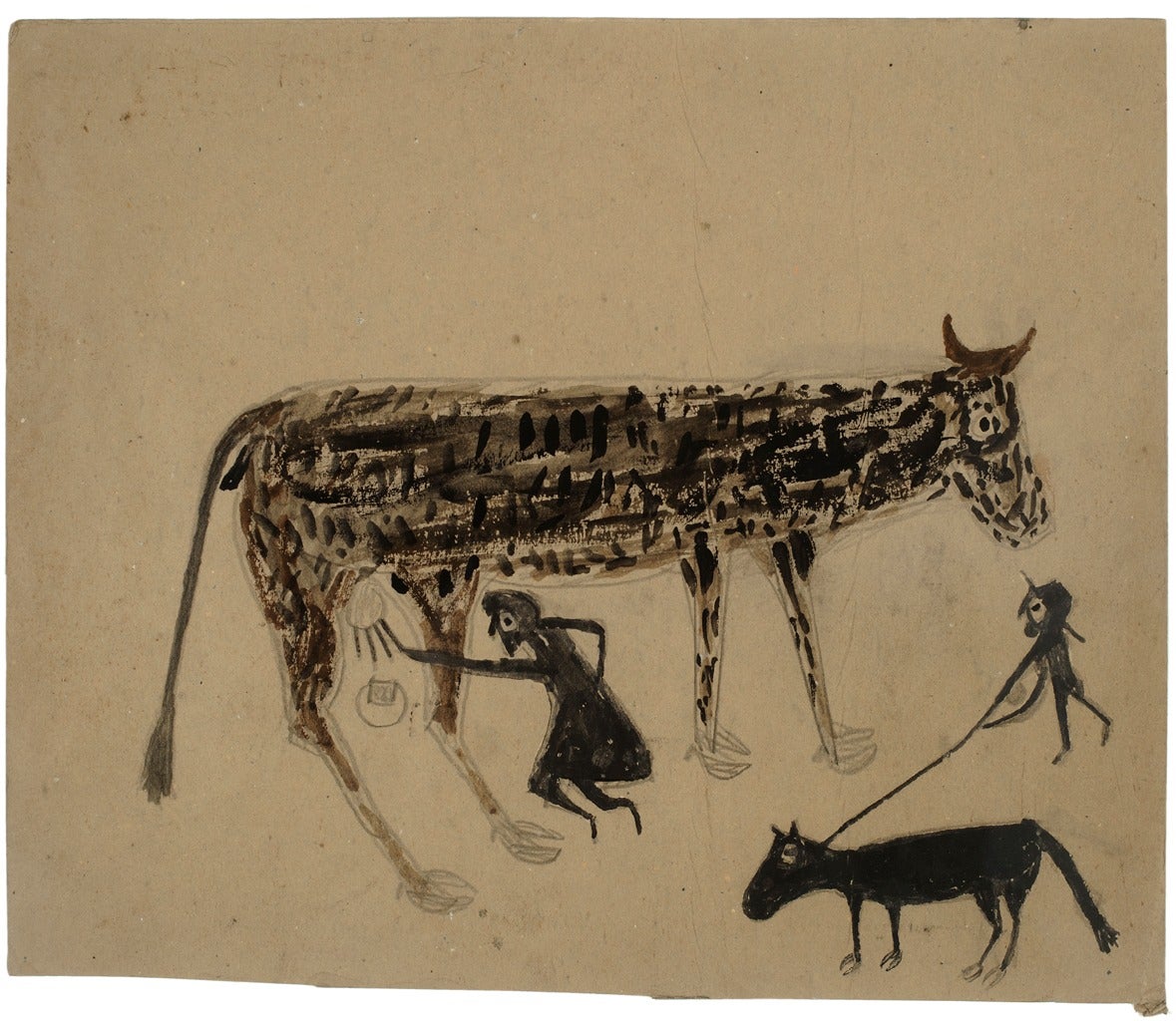 At The Armory Show - Untitled, (Milking) - Painting by Bill Traylor