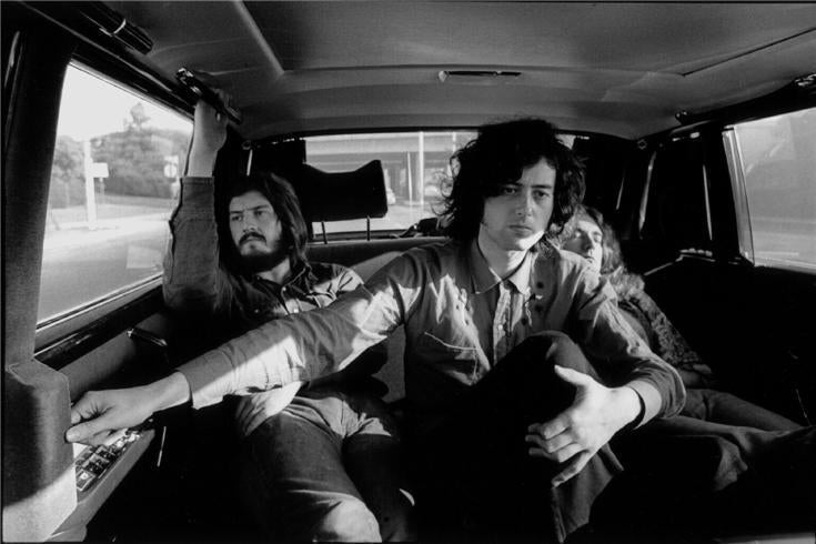 Jim Marshall Black and White Photograph - Led Zepplin in limo, Los Angeles, CA 1971