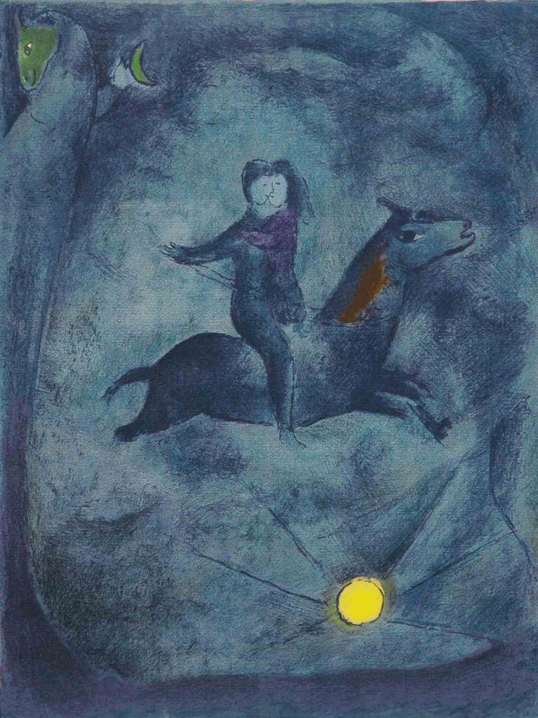 Mounting the Ebony Horse..., - Print by Marc Chagall