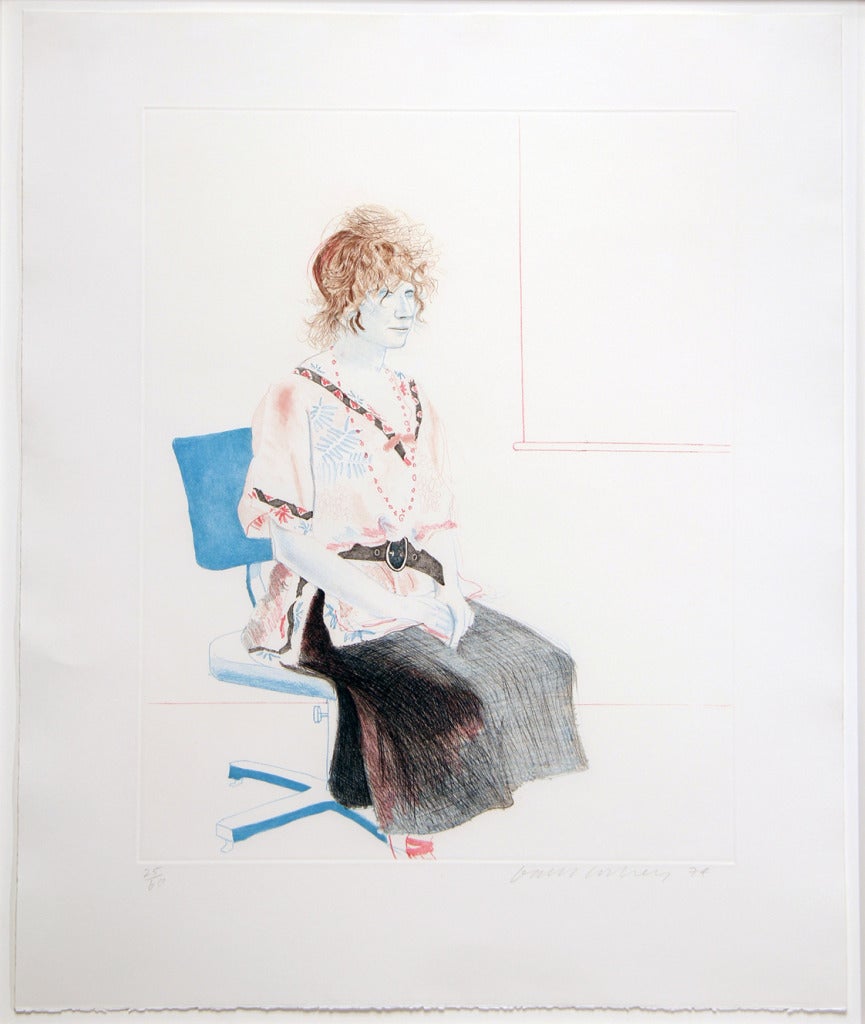 Celia Seated on an Office Chair - Print by David Hockney