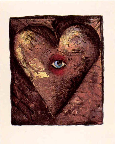 Jim Dine Abstract Print - Hand Colored Viennese Hearts V