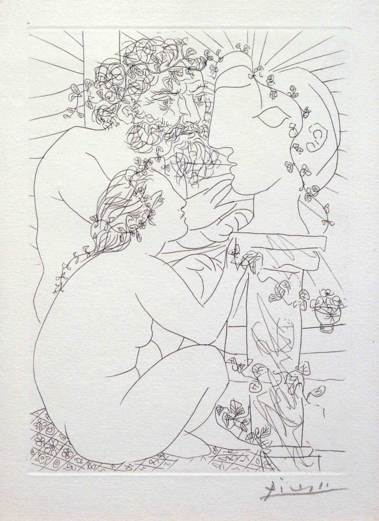 Sculpteur, Modele accroupi et Tete sculptee, from La Suite Vollard - Print by Pablo Picasso