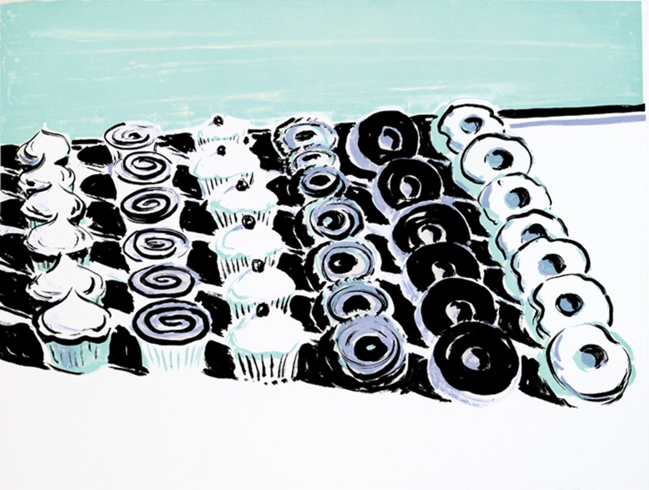 Wayne Thiebaud Still-Life Painting - Cupcakes and Donuts