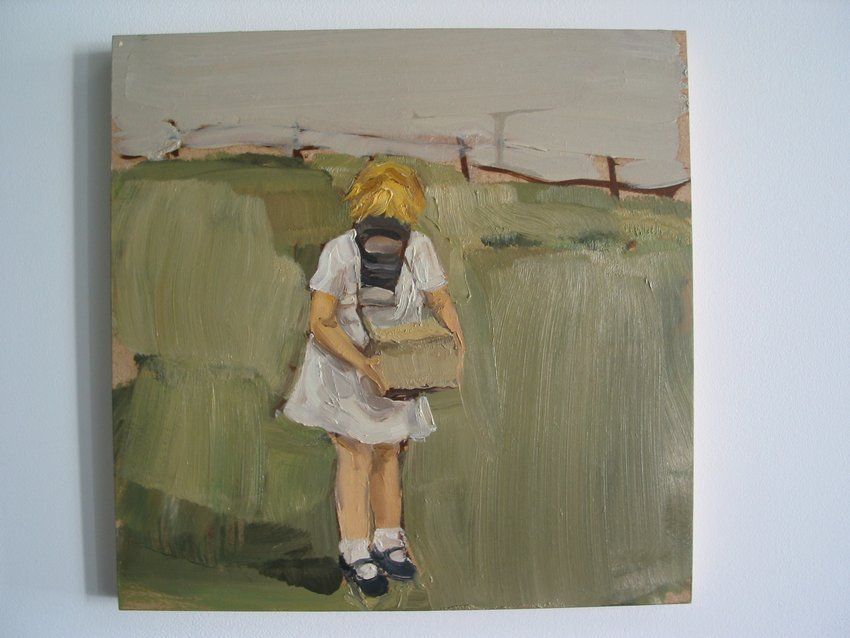 Gideon Rubin Figurative Painting - Girl with Gas Mask