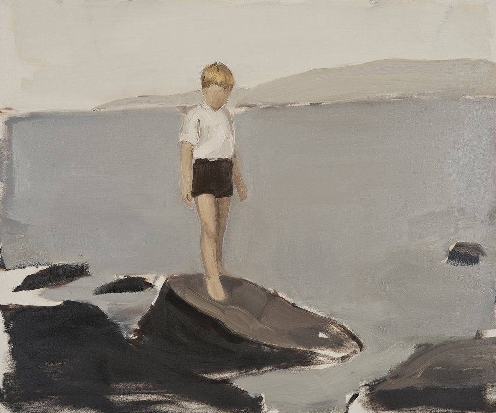 Gideon Rubin Landscape Painting - Boy on a Rock
