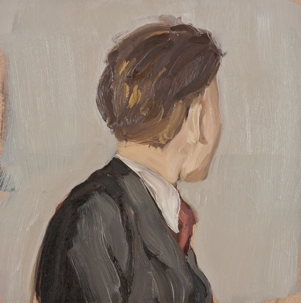 Untitled (red tie) - Painting by Gideon Rubin