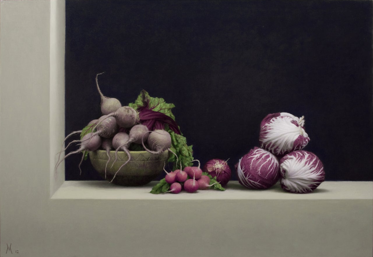 Guillermo Muñoz Vera Still-Life Painting - Radishes, Cabbages, Beets and Onions