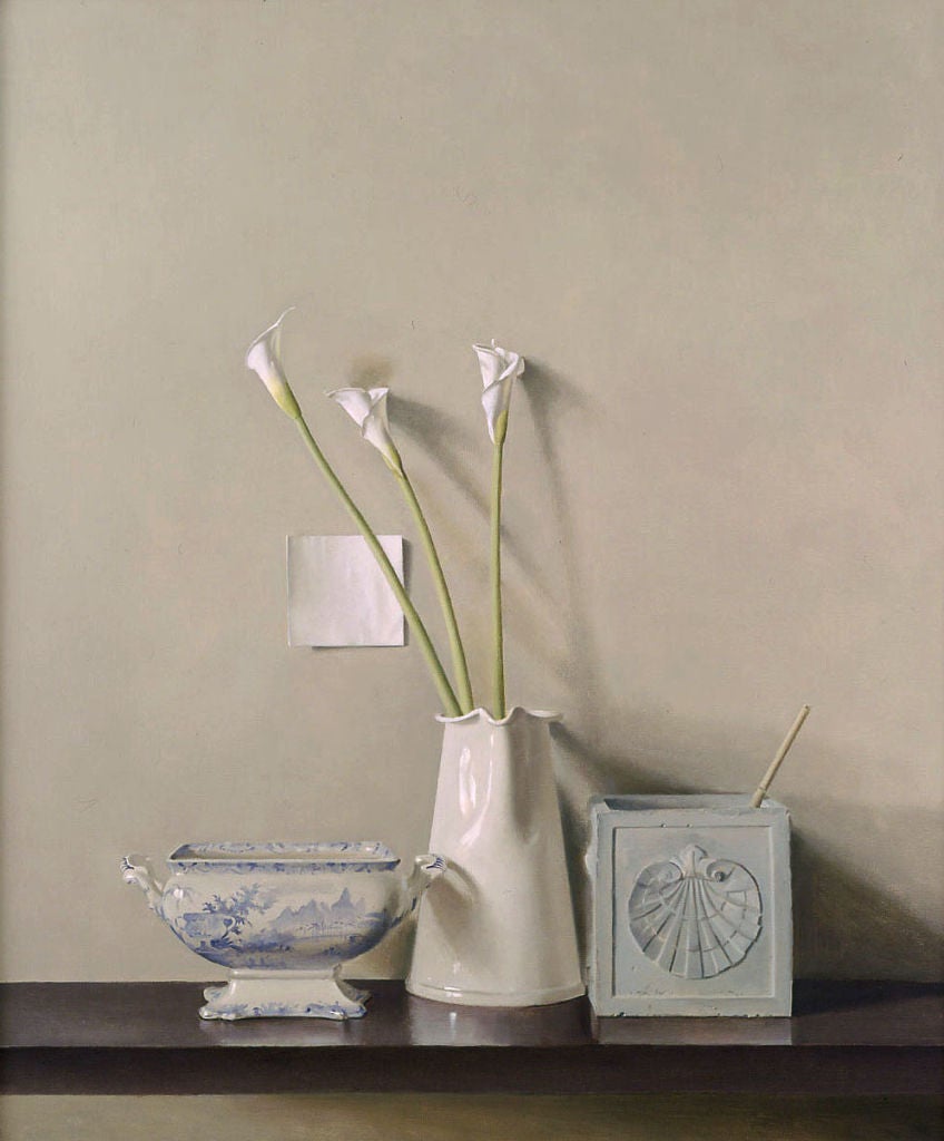 Raymond Han Interior Painting - Calla Lilies and White Square