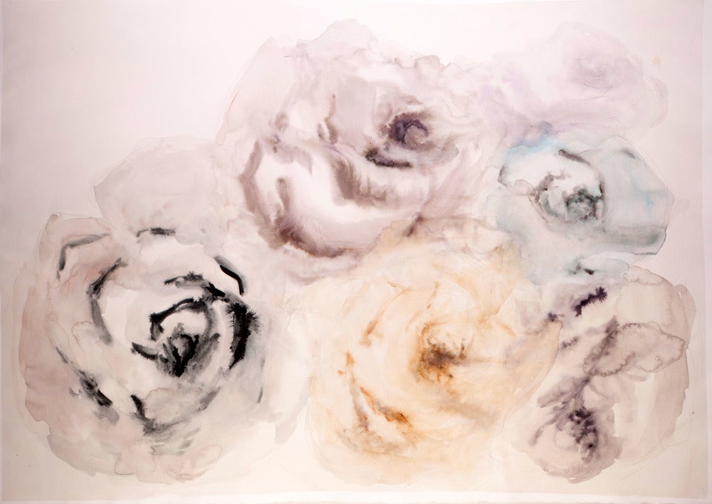 pile of rose heads - Painting by Lourdes Sanchez