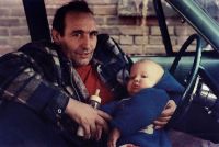 Man in Red Shirt in Car with Baby, Wilkes-Barre, PA