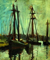 Three Schooners at Wharf, Gloucester