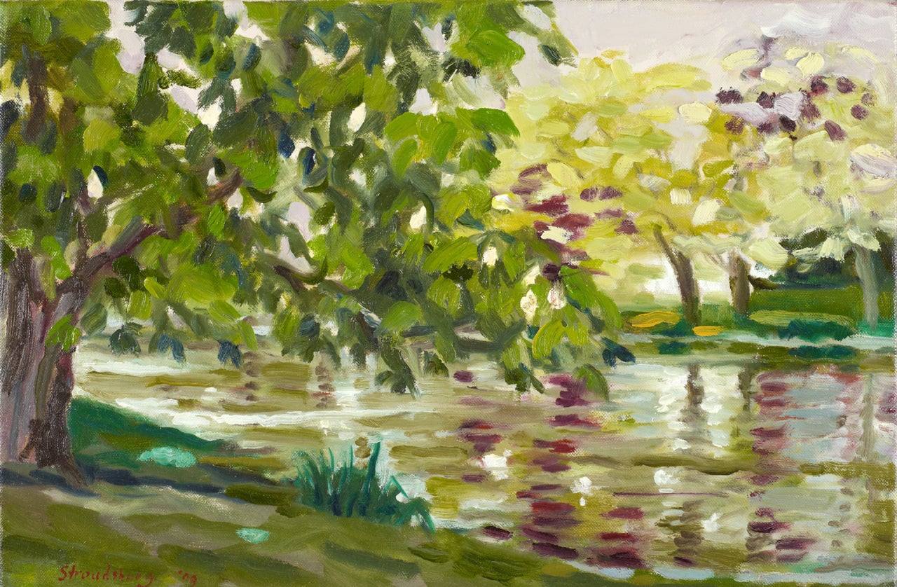 Ty Stroudsburg Landscape Painting - Town Pond Chestnut Tree