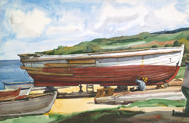 Andrew Winter Landscape Painting - Caulking the Boat, Frederiksted, St. Croix