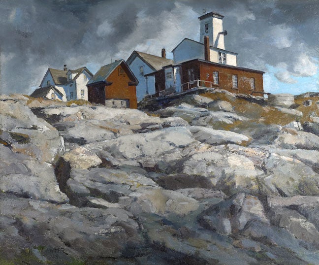 Andrew Winter Landscape Painting - Fog Station on Manana Island, Maine