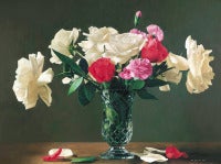 Still Life with Glass Vase, White and Red Roses, and Pink Carnations