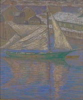 Charles Salis Kaelin - Hoisting the Mast, Rockport Harbor Hoisting the Mast, Rockport Harbor