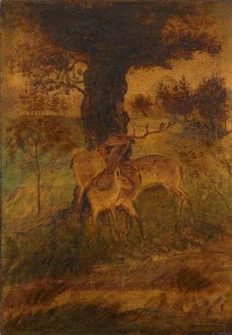 Albert Pinkham Ryder Animal Painting - A Stag and Two Does