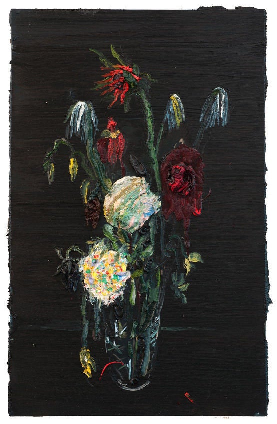 Allison Schulnik Still-Life Painting - Black Flowers #8