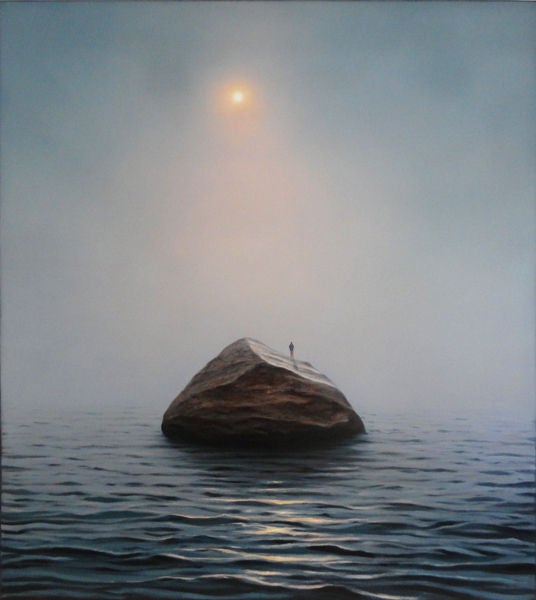 MAN ON A SMALL ISLAND - Painting by Adam Straus