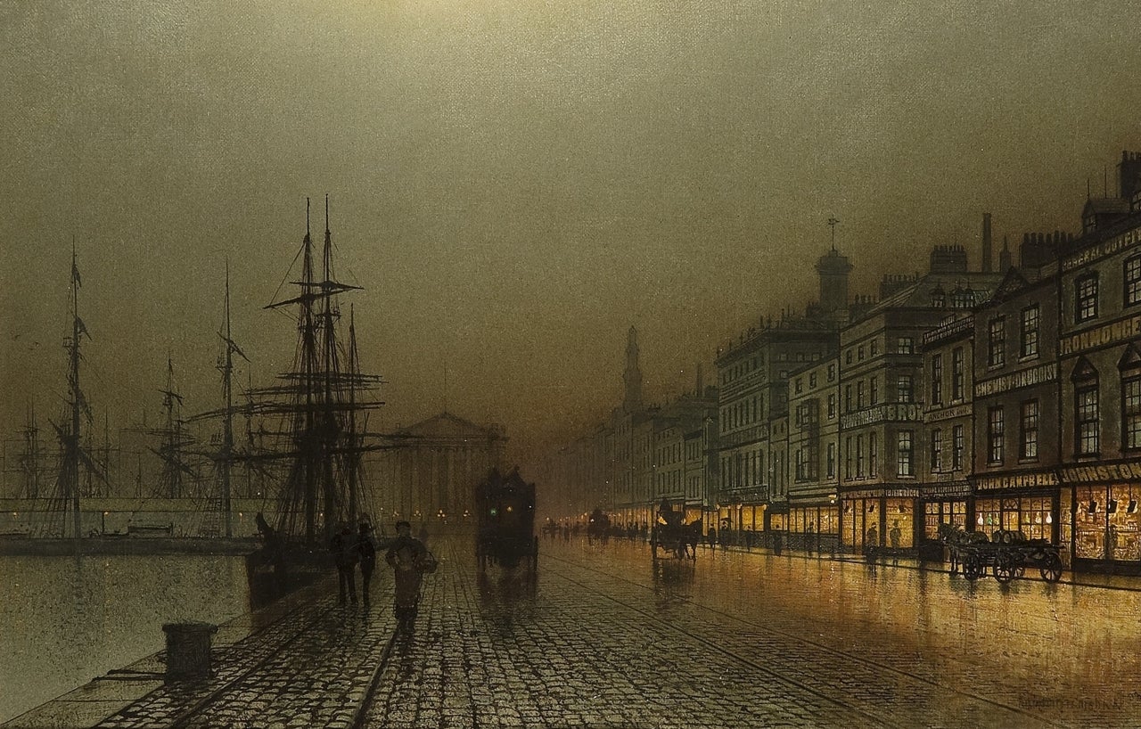 Greenock Harbour by Night - Painting by John Atkinson Grimshaw